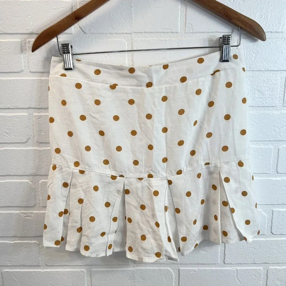Kirious Los Angeles White Polka Dot Skirt Skort Medium‎ Linen Blend NEW